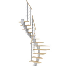 Wendeltreppe aus Metall mit Holzstufen