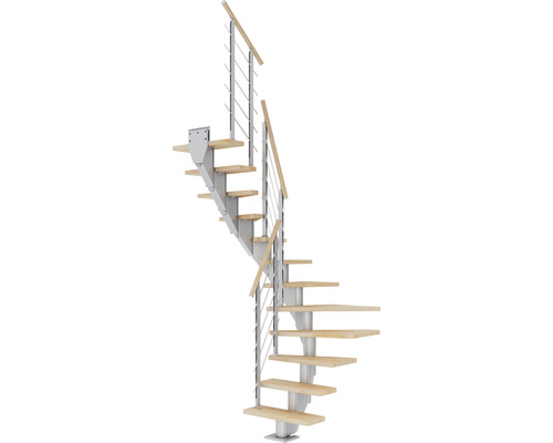 Escalier à limon central Pertura Malva gris perle 75 cm hêtre bois lamellé-collé huilé 13 marches 14 pas de marche