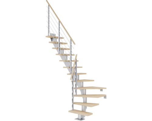 Escalier à limon central Pertura Malva gris perle 75 cm chêne huilé 12 marches 13 pas de marche