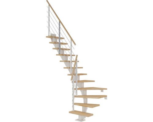 Escalier à limon central Pertura Malva blanc 75 cm hêtre bois lamellé-collé huilé 12 marches 13 pas de marche