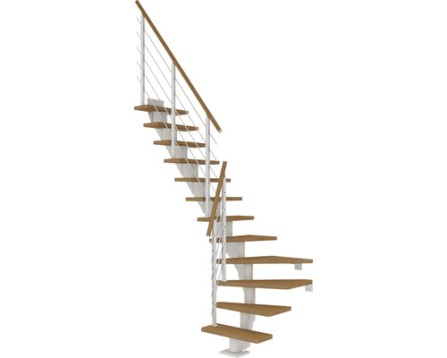 Escalier à limon central Pertura Malva blanc 75 cm chêne bois lamellé-collé huilé 13 marches 14 pas de marche