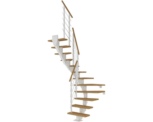 Pertura Mittelholmtreppe Malva Weiß 1/2-gewendelt 75 cm Stabgeländer Eiche Leimholz Geölt 13 Stufen / 14 Steigungen Pertura Mittelholmtreppe Malva Weiß 1/2-gewendelt 75 cm Stabgeländer Eiche Leimholz Geölt 13 Stufen / 14 Steigungen