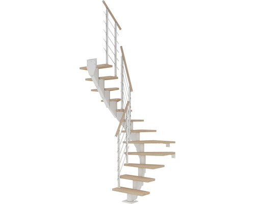 Escalier à limon central Pertura Malva blanc 75 cm chêne bois lamellé-collé huilé 13 marches 14 pas de marche