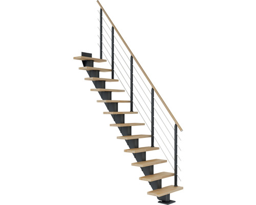 Pertura Mittelholmtreppe Malva Anthrazit 75 cm Relinggeländer Buche Leimholz Geölt 11 Stufen 12 Steigungen