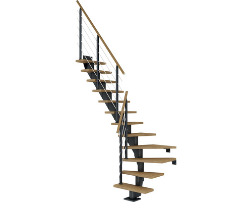 Escalier à limon central Pertura Malva anthracite 75 cm chêne bois lamellé-collé huilé 13 marches 14 pas de marche