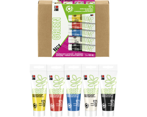 Marabu Green Basic Alkydfarbe Set mit fünf Tuben