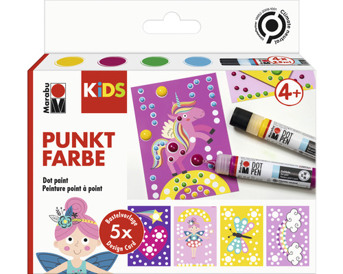 Peinture point à point Marabu KiDS Dot Pen Licorne 4x 25 ml Marabu Kids Punkt Farbe Kit de peinture avec modèles de design