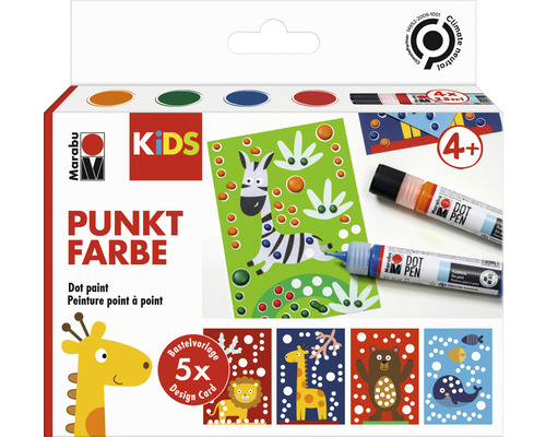 Peinture point à point Marabu KiDS Dot Pen Animaux 4x 25 ml Marabu Kids Point de peinture ensemble avec quatre stylos et cinq cartes de conception