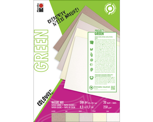 Bloc papier Marabu Green Nature Mix DIN A4 250 g/m² 20 feuilles 4x 5 couleurs Marabu Green papier coloré Nature Mix DIN A4
