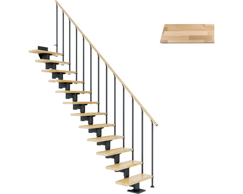 Pertura Mittelholmtreppe Chiron Anthrazit 75 cm Stabgeländer Buche Leimholz Lackiert 11 Stufen 12 Steigungen