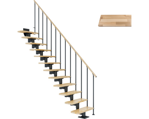 Pertura Mittelholmtreppe Chiron Anthrazit 75 cm Stabgeländer Buche Leimholz Lackiert 14 Stufen 15 Steigungen