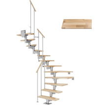 Wendeltreppe aus Metall mit Holzstufen und Treppengeländer