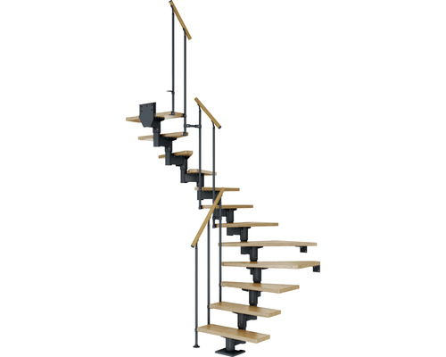 Pertura Mittelholmtreppe Chiron Anthrazit 75 cm Stabgeländer Eiche Lackiert 11 Stufen 12 Steigungen