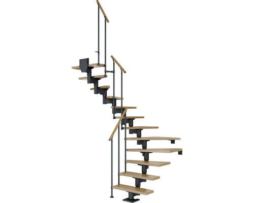 Pertura Mittelholmtreppe Chiron Anthrazit 75 cm Stabgeländer Eiche Leimholz Lackiert 12 Stufen 13 Steigungen