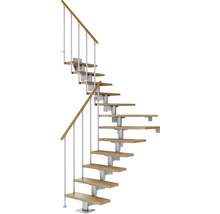 Escalier en colimaçon avec marches en bois et rampe en métal