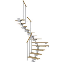Escalier en colimaçon avec marches en bois et rampe en métal