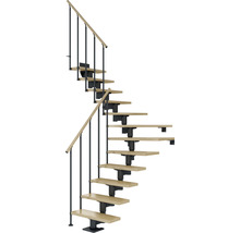 Escalier en colimaçon avec marches en bois et rampe en métal