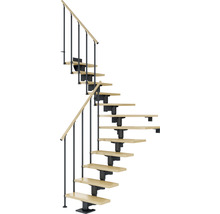 Escalier en colimaçon avec marches en bois et rampe en métal