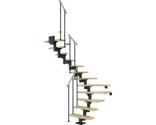 Pertura Mittelholmtreppe Chiron Anthrazit 1/2-gewendelt 75 cm Stabgeländer Ahorn Leimholz Lackiert 13 Stufen / 14 Steigungen Pertura Mittelholmtreppe Chiron Anthrazit 1/2-gewendelt 75 cm Stabgeländer Ahorn Leimholz Lackiert 13 Stufen / 14 Steigungen