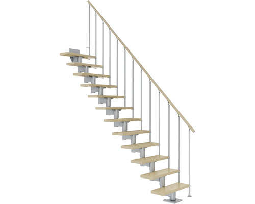 Pertura Mittelholmtreppe Chiron Perlgrau Gerade 75 cm Stabgeländer Ahorn Leimholz Lackiert 12 Stufen / 13 Steigungen