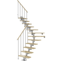 Escalier gain de place avec marches en bois et balustrade en métal