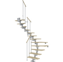 Escalier en colimaçon avec marches en bois et rampe en métal