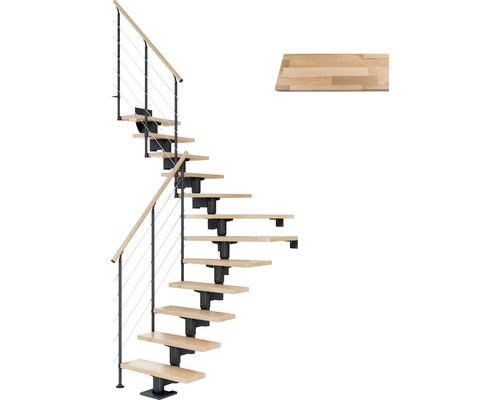 Pertura Mittelholmtreppe Chiron Anthrazit 75 cm Relinggeländer Buche Leimholz Lackiert 12 Stufen 13 Steigungen