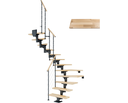 Pertura Mittelholmtreppe Chiron Anthrazit 75 cm Relinggeländer Buche Leimholz Lackiert 11 Stufen 12 Steigungen