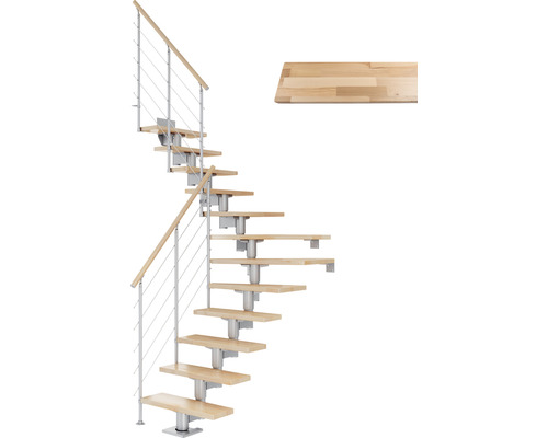 Pertura Mittelholmtreppe Chiron Perlgrau 75 cm Relinggeländer Buche Leimholz Lackiert 11 Stufen 12 Steigungen