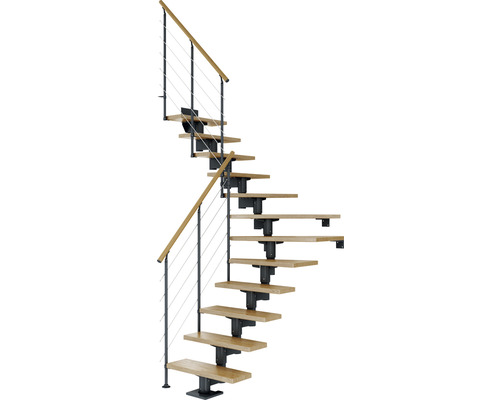 Pertura Mittelholmtreppe Chiron Anthrazit 75 cm Relinggeländer Eiche Lackiert 11 Stufen 12 Steigungen