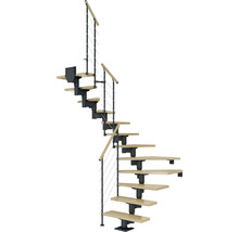 Spindeltreppe mit Holzstufen und Metallgeländer