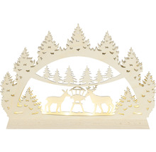 Hölzerner Lichterbogen mit Wald- und Tiermotiven