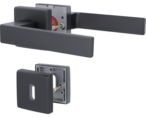 Poignée sur rosace pour serrure à garnitures Nathan Square alu noir mat Poignée de porte avec rosette carrée pour montage sur portes intérieures