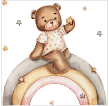 Illustration d''un ours en peluche sur un arc-en-ciel avec des étoiles