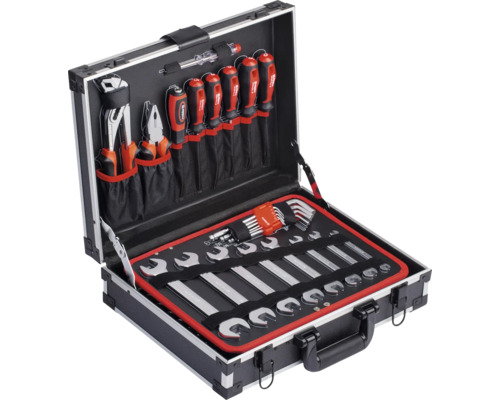 Boîte à outils ouverte avec clés, tournevis, pinces et clés Allen