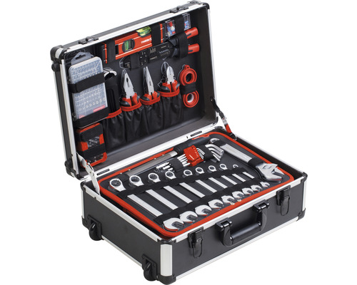 Offener Werkzeugkoffer mit Werkzeugsortiment