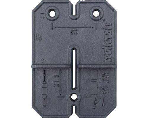 Wolfcraft Logo Bohrschablone mit Maßangaben