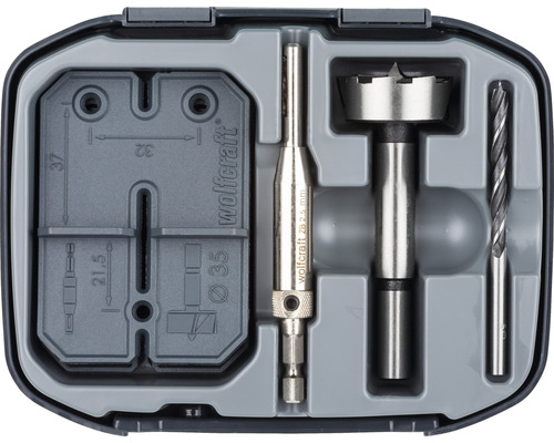 Wolfcraft Dübelleisten-Set mit Bohrer, Zentrierbohrer und Forstnerbohrer im Koffer