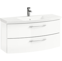 Badmöbel-Set Cassca Sprint BxT 101 x 46,2 cm Frontfarbe weiß hochglanz 2-teilig mit Waschtisch Mineralmarmor