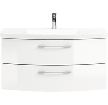 Badmöbel-Set Cassca Sprint BxT 101 x 46,2 cm Frontfarbe weiß hochglanz 2-teilig mit Waschtisch Mineralmarmor