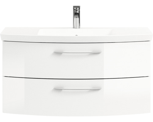 Meuble sous-lavabo avec deux tiroirs, lavabo et robinet
