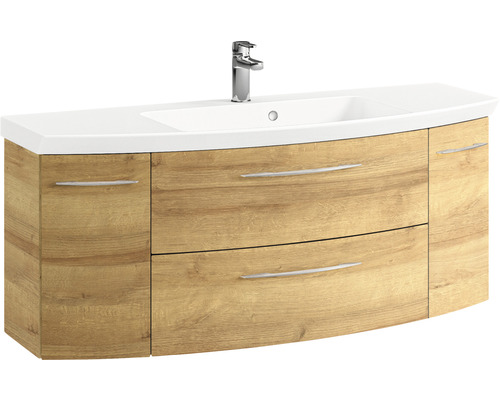 Meuble-lavabo aspect bois avec lavabo et robinetterie