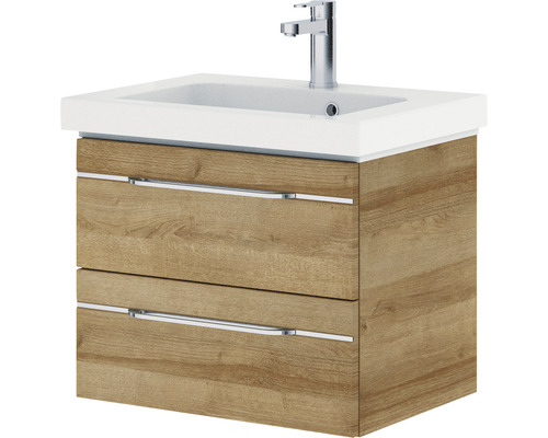 Ensemble de meubles de salle de bains Balto Sprint lxp 64,5 x 44 cm couleur de la façade chêne riviera 2 pièces avec lavabo marbre minéral