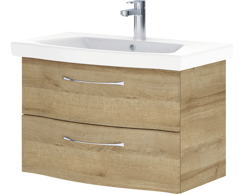 Ensemble de meubles de salle de bains série 6005 Sprint lxp 82 x 42,7 cm couleur de la façade chêne riviera 2 pièces avec lavabo céramique