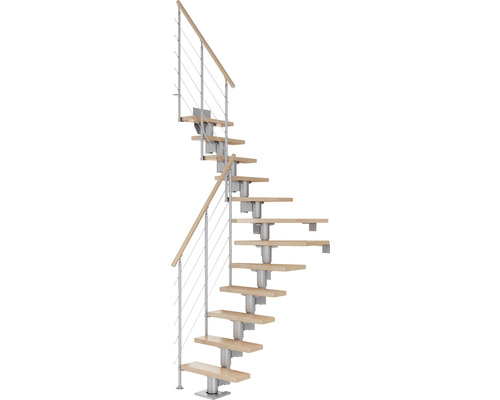 Pertura Mittelholmtreppe Spiros Perlgrau 65 cm Relinggeländer Buche Leimholz Lackiert 12 Stufen 13 Steigungen