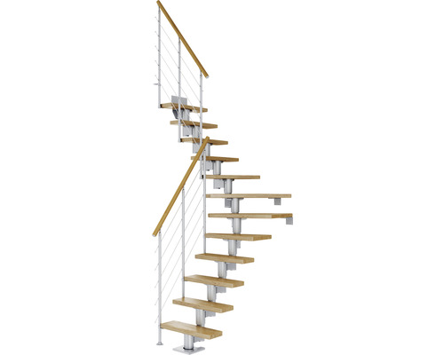 Pertura Mittelholmtreppe Spiros Perlgrau 65 cm Relinggeländer Eiche Lackiert 11 Stufen 12 Steigungen