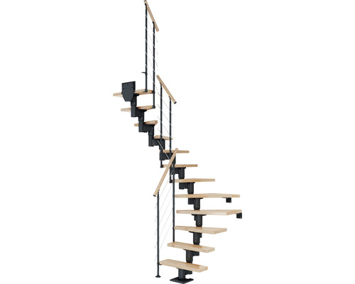 Pertura Mittelholmtreppe Spiros Anthrazit 65 cm Relinggeländer Buche Leimholz Lackiert 13 Stufen 14 Steigungen