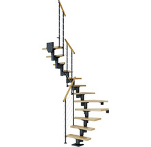 Wendeltreppe mit Holzstufen und Metallgeländer