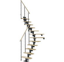Wendeltreppe mit Holzstufen und Metallgeländer