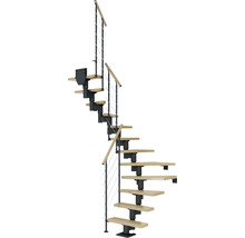 Spindeltreppe mit Holzstufen und Geländer